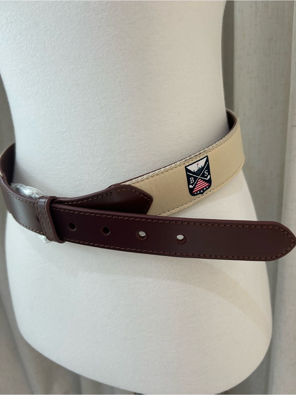 Boston Scott Golf Canvas Leather Beige Brown Belt NWOT Preppy Classic